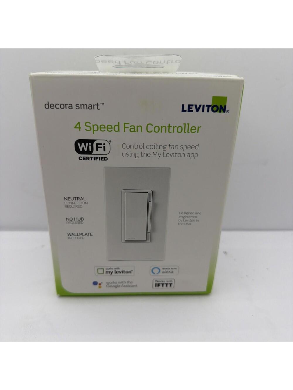 Leviton DW4SF-1BW Decora Smart Wi-Fi Fan Speed Controller Open Damaged Box NEW